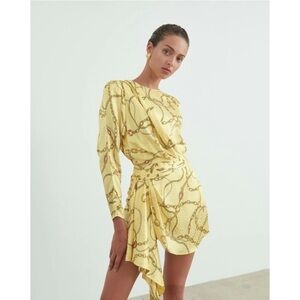 Ronny Kobo | Santana Dress Silk Blend Limelight Yellow Ruffle Size Large Revolve